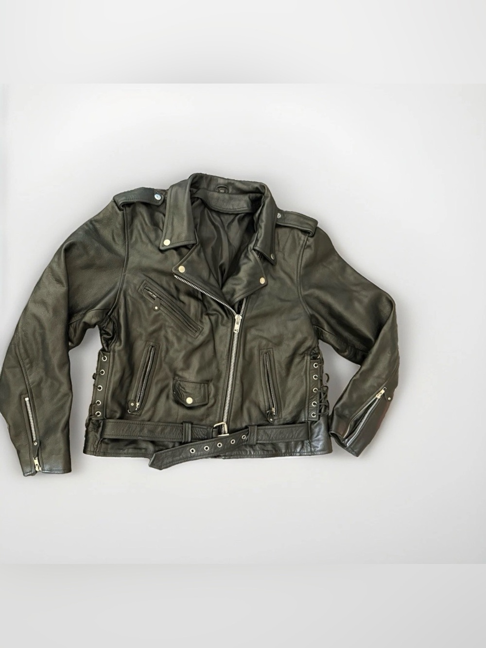 Vintage Y2K Black Leather Biker Moto Jacket Asymmetric Zip Punk Rock Motorcycle
